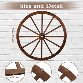 DaisyInner Wood Wagon Wheel Decorative Old Western Style Wagon Wheel Decor Vintage Rustic Wall Hanging Wood Cartwheel Decor for Garden Bar Patio Garage Farmhouse(30 Inch,Brown)