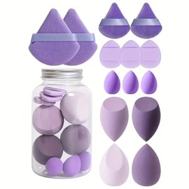 Set de 14 esponjas de maquillaje,Beauty blenders,Esponja de polvo triangular para polvo facial,Mini aplicadores,Esponja de belleza de larga duración para polvos,Uso húmedo y seco par (púrpura)