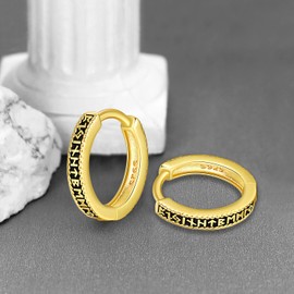 Viking Creole Earrings Men's Silver 925 Viking Earrings Gold Women's Folding Viking Runes Hoop Earrings Viking Earrings Jewellery for Men Women, Sterling Silver, No Gemstone