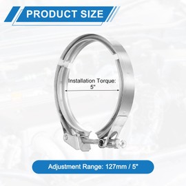 sourcing map 5" V Band Clamp 304 Stainless Steel for Exhaust Systems Downpipe Exchange Exhaust Accessories, Adjustment Range 127mm / 5inch