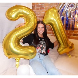 40 Inch Gold 0-9 Number Mylar Foil Balloons 2 Gold Digital Balloons for 2nd 12th 20th 21st Birthday Party Engagement Graduations Anniversary Baby Shower Decorations Party Supplies