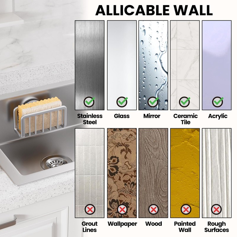 TAILI Sponge Holder for Kitchen Sink,Sink Caddy with Strong Sucion