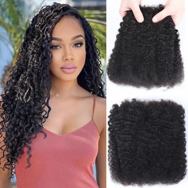 Afro Kinkys Bulk Human Hair For Braiding 16 inch Natural Black Afro Kinky Curly 100% Real Human Hair Bulk for Dreadlocks Mini Twist Crochet Braids Hair Extensions 50g/pack