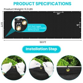 AOSION 6' x 50' Privacy Screen Fence 180 GSM Heavy Duty 90% Blockage Windscreen Mesh Shade Net Cover for Wall Garden Yard Chain Link Fence Privacy with Gloves & Zip Ties (Black)
