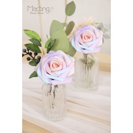MACTING 30PCS Artificial Rose Flowers Real Touch Fake Flowers with Stem Foam Roses for DIY Wedding Bouquet Table Centerpieces Party Baby Shower Spring Home Decoration(Light Rainbow