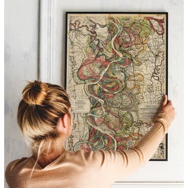 ArtCantHurtU 16x23 Inches Unframed 1944 Harold Fisk Mississippi River Meander Belt Alluvial Valley Map - Sheet 8: Victoria Bend to Tarpley Cut-Off - Full Color, Premium Matte Paper, Historical Map