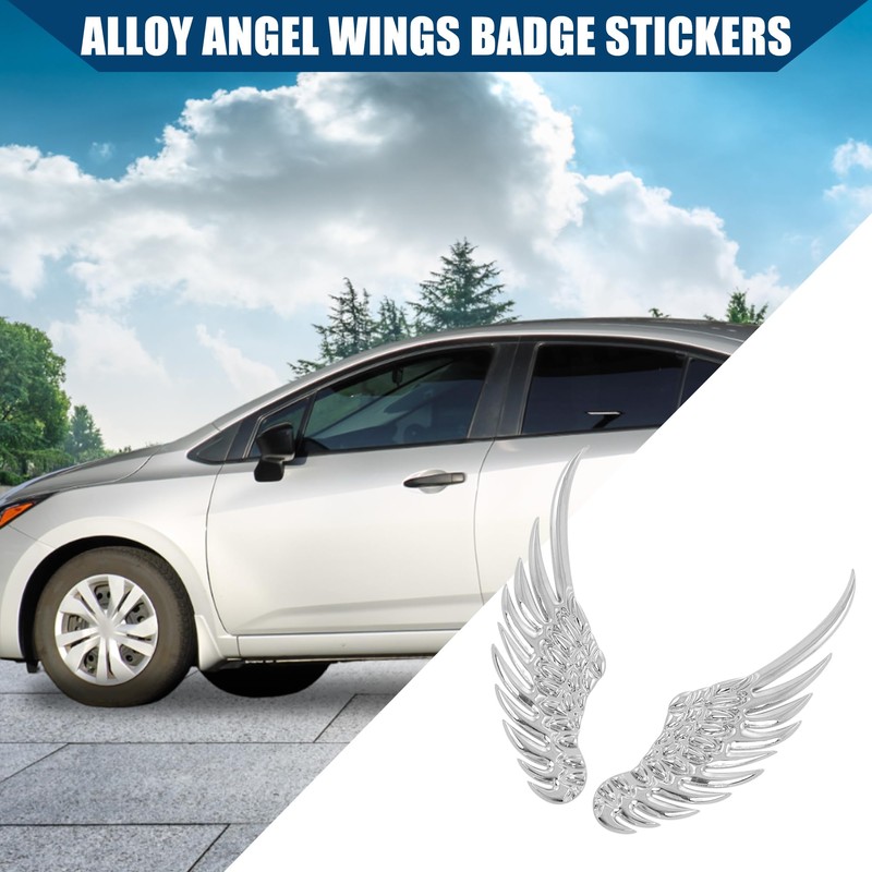 Hihaha Alloy Angel Wings Badge Stickers/Outer for Car Motorcycle/Durable/Silver Tone
