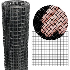 Black Hardware Cloth 12'' x 10' PVC Steel Vinyl Coated 1/2 inch Galvanized Wire Mesh Roll (19 GA) Chicken Wire Fence Roll, for coop Fences,Screen mesh, Rabbit/Snake Fences, Poultry enclosures, etc.