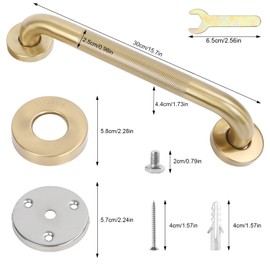 sunzone 2 PCS Bathroom Grab Bars Handle, 12-inch Anti Slip Grab Bars, Gold Chrome SUS 304 Stainless Steel Bathroom Shower Handles,Safety Hand Rail Support, Grab Bars for Senior Handicap Elderly