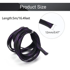 Heyiarbeit 5m/16.4ft PET Expandable Braided Sleeving 1/2-inch Width Flexible Wire Mesh Sleeve for USB Cable Power Cord Audio Video Cable - Protect Cat from Chewing Cords - Black Purple