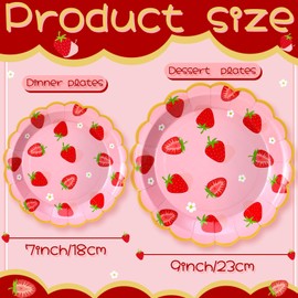 Havawish 60 Pcs Paper Strawberry Plates First Birthday Disposable Paper Plates Berry Party Decoration Fruit Strawberry Party Supplies for Birthday Wedding Baby Shower Bachelorette
