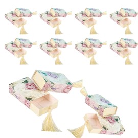 Vokowin 50pcs Floral Paper Candy Boxes, Floral Small Gift Boxe, Drawer Shape Creative Paper Treat Boxes, Party Gift Boxes with Tassel, Sweet Wedding Favour Boxes (K211-50)
