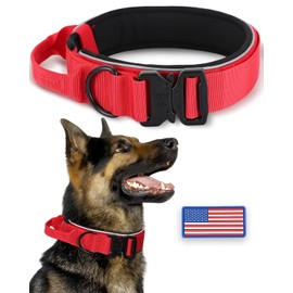 2025 Upgraded Red Reflective Thick Wide Dog Collar for Medium Large Dogs, Heavy-Duty Adjustable Nylon with Soft Padding, Quick Release Metal Buckle for Walking and Training
