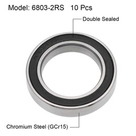 TOP-VIGOR 10Pcs 6803-2RS Deep Groove Ball Bearings, Z2 17mm x 26mm x 5mm Double Sealed Industrial Bearings, Chrome Steel P6(ABEC3) Skateboard Bearings for Electrical Instrument Equipment