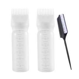 ANGYANG Root Comb Applicator Bottle, 2*Hair Oil Bottle + 1*Professional Hair Dye Comb Set, Oil Applicator for Hair Dye, 6 Ounce Bottle Applicator Brush with Graduated Scale, White