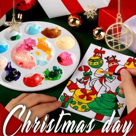 FANDAMEI White Round Paint Tray Palettes, Paint Palette Tray, Plastic Paint Tray Palette, Paint Palettes Paint Pallets with 10 Wells for Adults & Kids, for Painting or DIY Craft Class, 4 PCS