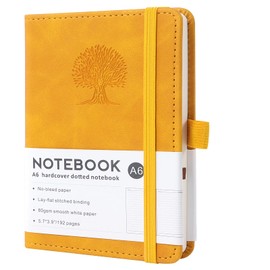 A6 Lined Hardcover Notebook, 192 Pages Journal Notebook with Elastic Band Closure and Ribbon Bookmark, Journals for Writing for Work, Business, Study(Yellow)
