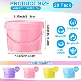 Blushtier 20 Pack 1 Gallon Plastic Bucket with Lids and Handles Food Storage Bucket Containers Round Colorful Multipurpose Bucket for Ice Cream, Freezer, Kitchen, Drinks, Home, Art Craft Projects
