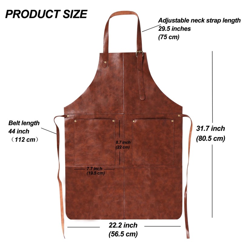 MIKI WELL Leather Welding Rustic Apron with Large Pockets and
