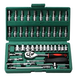 Juego de llaves de tubo de 46 piezas, Llave de Carraca Reversible Set, herramientas combinadas de destornilladores multifunción, 14 Pulgada Juego de  