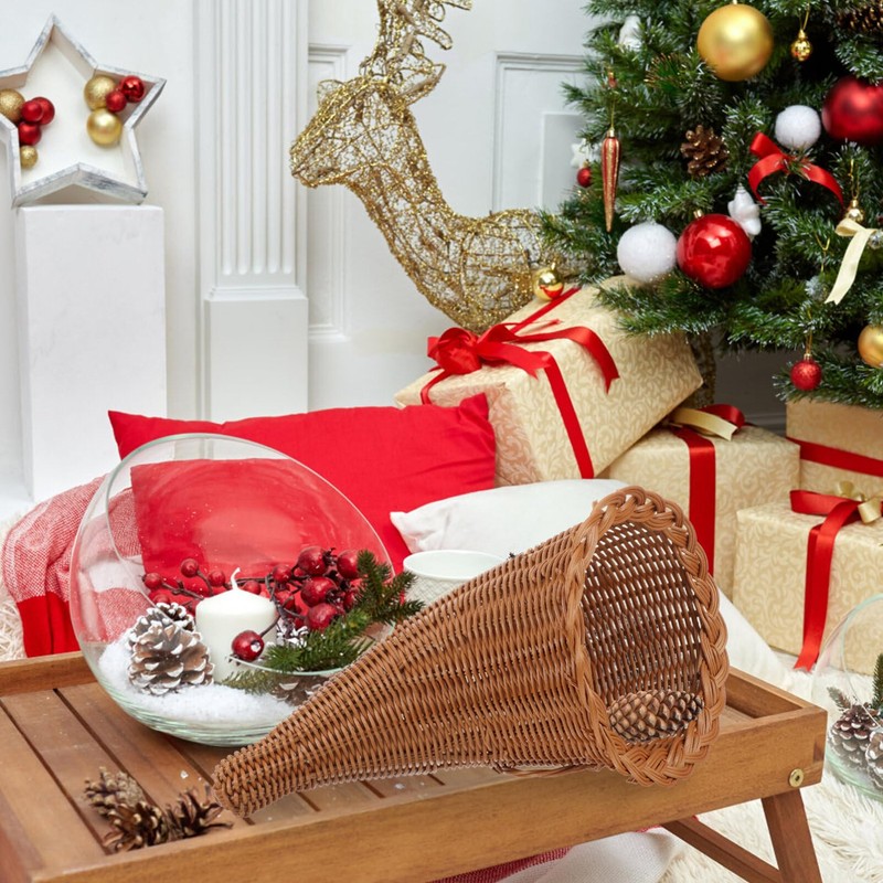 Garneck Thanksgiving Cornucopia Basket, Table Decoration Rattan Cornucopia Centerpieces Wicker