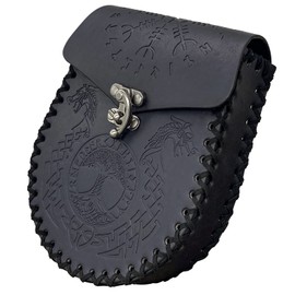 HiiFeuer Nordic Embossed Belt Bag, Retro Medieval Faux Leather Side Pack, Vintage Portable Belt Pouch For LARP Ren Faire (Dragon Black)