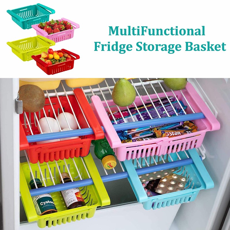 SUL Fridge Drawer Organisers, Plastic Kitchen Pull-Out Retractable Drawer Organizer,