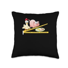 Pilgrim Costume Thanksgiving Shirt Turkey Meat Police Line Do Not Cross Pig Chicken Egg Thanksgiving Food Throw Pillow, 16x16, Multicolor