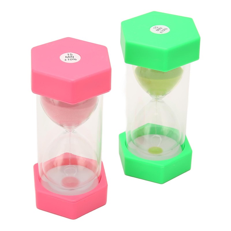2pcs Hexagonal Hourglass 15 Minutes Learning Sand Timer Portable Plastic