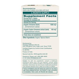 Himalaya Organic Cinnamon, 30 Day Supply - Herbal Glucose Metabolism Support - USDA Organic, Non-GMO, Vegan, Gluten Free, 1100 mg, 60 Tablets