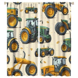 TOWINSFB Farmhouse Tractor Blackout Curtains, Cartoon Rustic Truck Car Home Decor Rod Pocket Window Drapes for Living Room Bedroom- 2 Panels 42" W x 45" L
