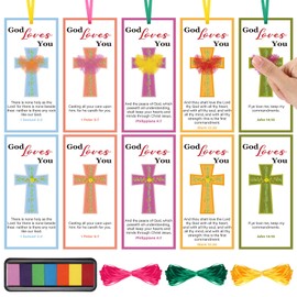 Resurhang 60 Pcs Christian God Loves You Bookmarks Kit Sunday School Crafts Gift Religious DIY Color Your Own Cards with Inkpad for Student Women Vbs Church Classroom Student Home Activities