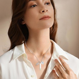 XIUDA Cremation Jewelry for Ashes with Angel Wing Charm Vertical Bar Urn Necklace Stainless Steel Memorial Keepsake Pendant for Women