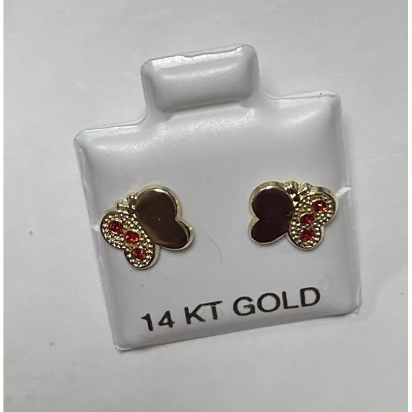 Unbranded 14k Solid Gold Red Butterfly Stud Earrings With Safety