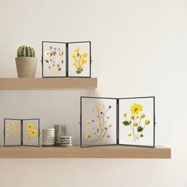 REDHUGO Glass Pressed Flower Frame Handmade, Hinged Double Press Flower Frame, Tabletop Brass Photo Frames, Rectangle Dried Flower Display Folding Frame for Home, Black, 6×8 Inches