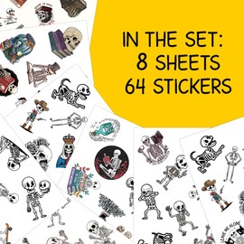 64pcs Skeleton Sticker - Xray Stickers Waterproof Decals for Water Bottles Laptop Luggage Computer Scrapbooking Teens Adults Girls Kids Funny Party Birthday Decorations