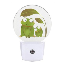 EKOBLA Frog Night Light Two Frogs Under Big Leaf Green Animal Cute Night Lights Plug into Wall for Boys Girls Room LED Round Lamp, Dusk to Dawn 0.5W Sleep Friendly
