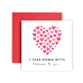 Huxters 1st Anniversary Card for Husband or Wife - 1 year of happiness with Forever to Go Weddings Anniversaries Love - 14.8cm (1 year)