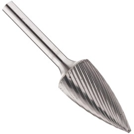 PFERD Tree Carbide Bur, Uncoated (Bright) Finish, Single Cut, Point End, 1/4" Shank, 1/2" Head Diameter, 1" Head Length (SG-5)