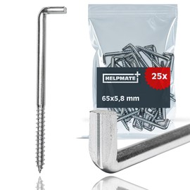 HELPMATE Screw Hooks Straight with Slotted 65 x 5.8 x 35 x 18 mm - Galvanised Steel - Pack of 25 - Slotted Hooks for Wall Mounting
