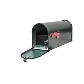 Qualarc E1-MLBX-LKIT-GRN Rust Proof Galvanized Steel Mailbox with Locking Insert, Steel Latch and Red Aluminum Flag, Green