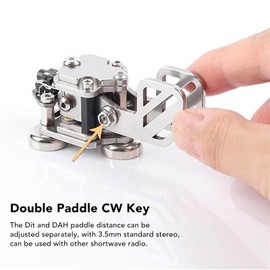 Morse Code Key, Double Paddle Adjustable Buttons Mini CW Key Adjustable Distance Switching 3.5mm Standard Stereo Stainless Steel Automatic Telegraph Key