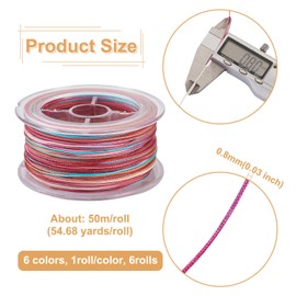 BB Beadthoven 0.8mm Polyester Rainbow Craft Cord, 328 Yards, 6 Rolls Assorted Color, Modern, Suitable for Jewelry Making & Crafts