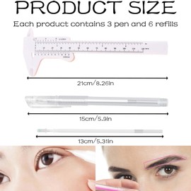 3 Pcs Brow Mapping Pens with 6 Replacement Refills and 1 Ruler Eyebrow Lamination Kit Skin Marker Pen Makeup Marker Pen Brow Lamination Supplies for Eyebrow Lip(White)