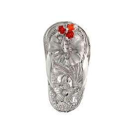 Sterling Silver Hawaiian Hibiscus Flip Flop Slippers Pendant, w/Brilliant Cut Ruby-Colored CZ Stones, 3/4 inch (19 mm) Tall