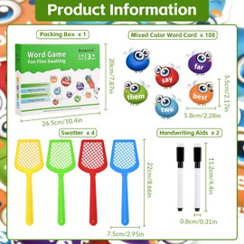 Busaurus Sight Words Games, DIY Words & Dolch Words Swat Educational Games, Flash Cards Reading Phonic Toy with 216 Double-Sided Fry, Learning Games for Kids Ages 3+, Preschool Kindergarten Homeschool