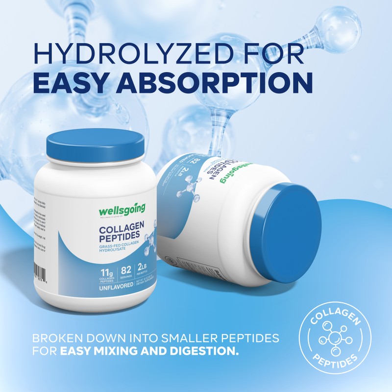 Wellsgoing Collagen Peptides Powder, Grass-Fed Collagen Hydrolysate for Hair, Skin,