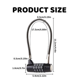 A padlock with four-digit code, padlock long shackle 17.5 cm solid steel cable, multi-purpose lock with combination code, for garden furniture, lockers, fences, bicycle lock