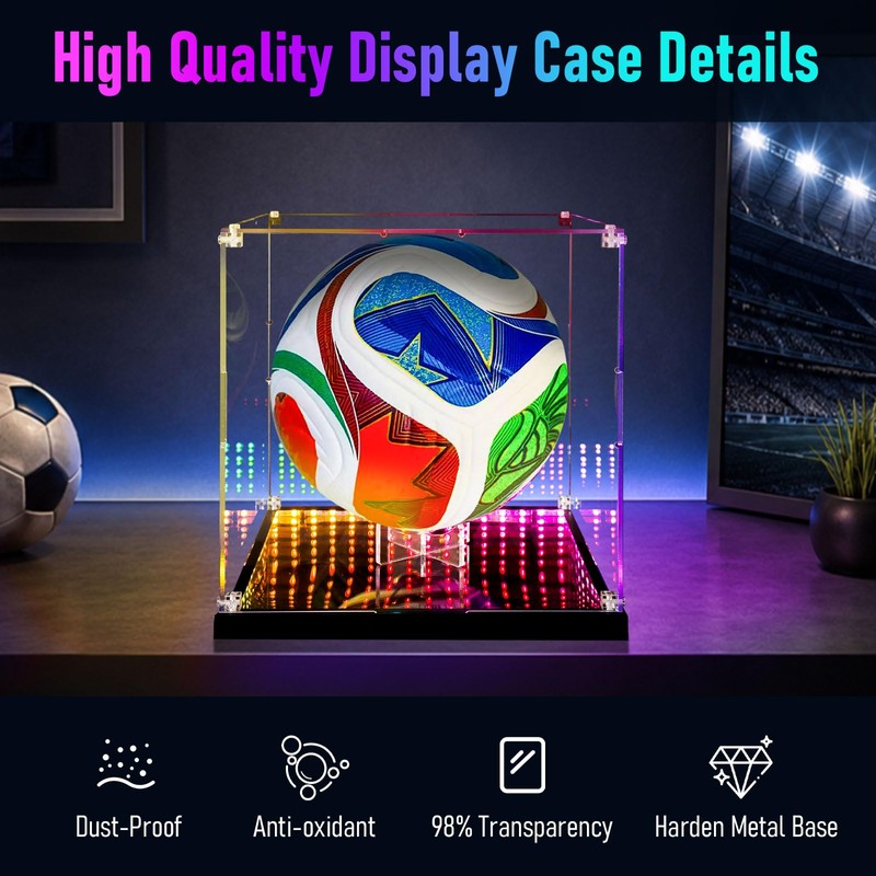 DORYBEN Soccer Display Case with RGB Light & Infinity Mirror