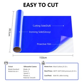 Hengrongshen Plotter Film Textile Blue, 30.5 cm x 150 cm Heat Transfer Vinyl Flex Film Rolls with Plotter Tool, Flex Film Plotter Textile for Cri-Cut & Silhouette DIY T-Shirt (Navy Blue)